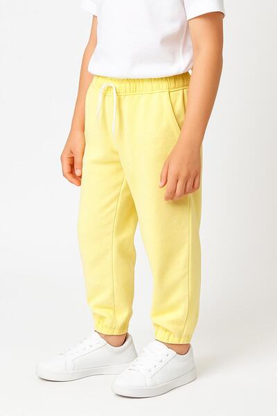 Perendi Lastikli Rahat Kesim Cepli Erkek ve Kız Çocuk Unisex Eşofman Altı Sarı