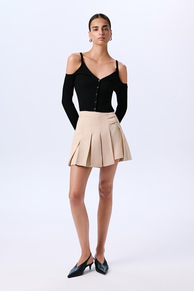 rue Omuz Dekolteli Crop Siyah Bluz