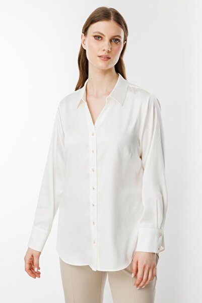 Nazen Giyim Large Size Satin Ecru Women's Shirt 3510-2Y5