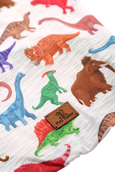 Peti Tailor DİNAZOR DESENLİ TURUNCU DETAYLI KOLLU TİŞÖRT KEDİ KÖPEK KIYAFETİ