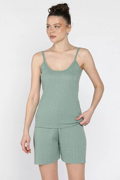 GÜLSELİ Mint Women's Double Set with Self-Stripe Patterned Shorts
