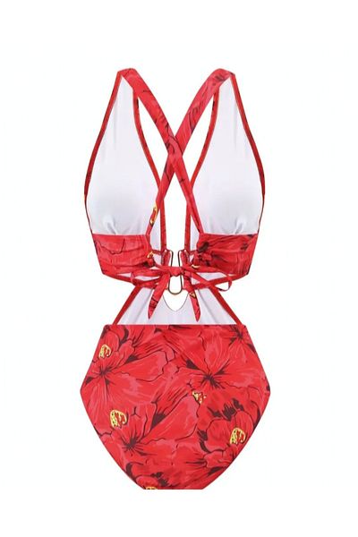 G&H UNDERWEAR Red Flower Flame Baby Swimsuit - Pareo Set