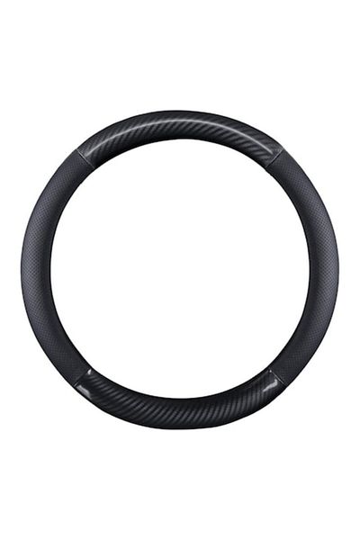 OEM Husa volan, Universal 37-39cm, Fibra de carbon/piele clasica, Respirabila, Anti-alunecare, Negru