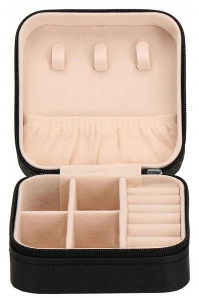 OEM Jewelry box, Eco-leather/Suede, 10 x 10 x 5 cm, Black/Pink