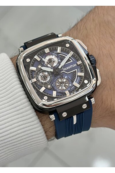 Quantum Navy Blue Silicone Cord Function Waterproof Men's Wristwatch