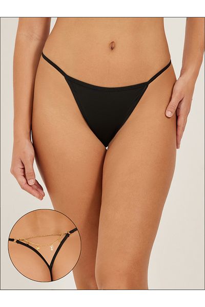 Styli Solid Thong with Metal Chain Accent