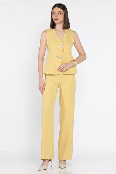 GÜLSELİ Yellow Button Detailed Vest Trousers Double Set