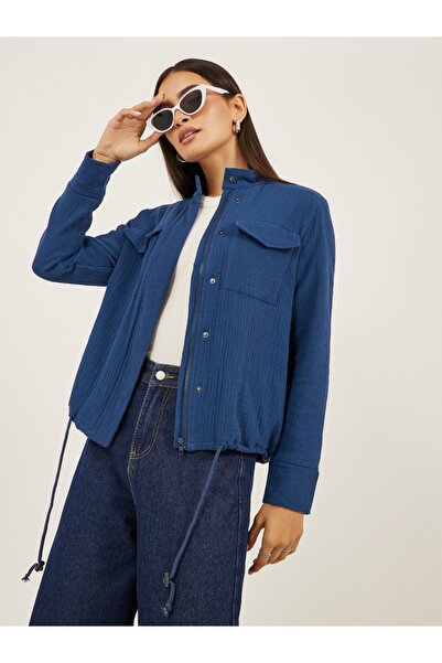 Styli Crinkled Regular Fit Regular Length Jacket with Pockets