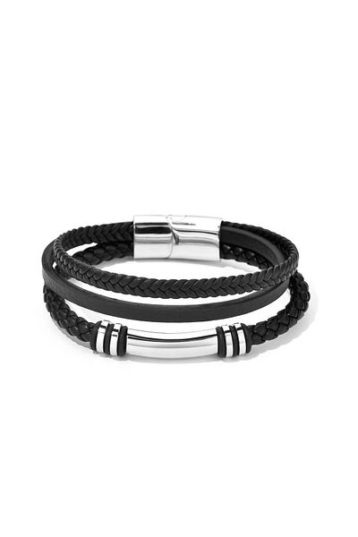 Toro Nero Brățară bărbătească din piele naturală, argintie, Linders
