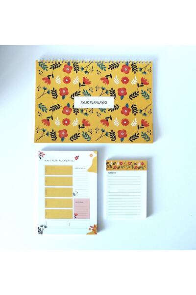 KAĞIT KAYIK Flora Planlayıcı Seti Aylık / Haftalık / Notluk 3lü Planlayıcı Seti Spiralli