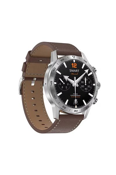Smart Vibe Smartwatch DT™ WA7CH PLUS 1.45” Infinity AMOLED, Bluetooth Call, Leather and Silicone Strap, Silver