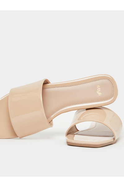 Styli Leather Look Open Toe Flat Sandals