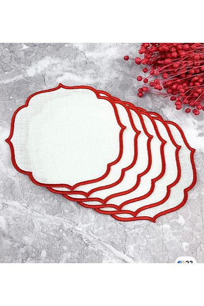 İNCİ ÇEYİZ 6 Pieces of Linen Fabric Suitable for Embroidering Single Wrap Embroidered Coffee Side Cocktail Napkins & Coasters.