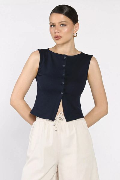 GÜLSELİ Navy Blue Women's Self-Line Patterned Vest
