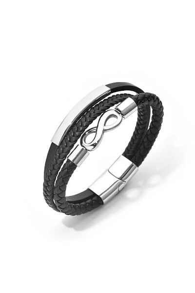 Toro Nero Brățară bărbătească din piele naturală argintie Big Infinity