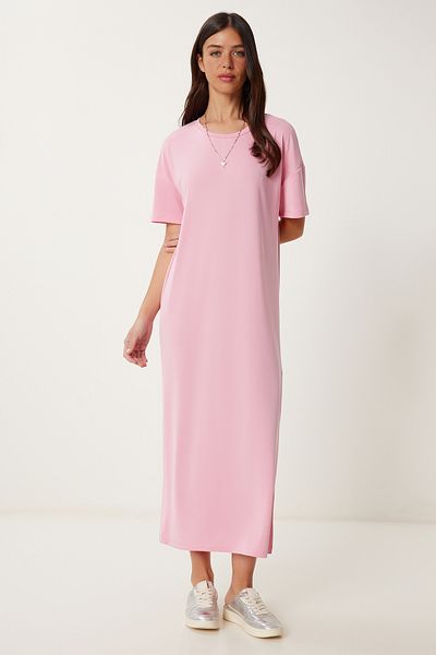 Lovelyİstanbul Oversize Basic Καλοκαιρινό Πλεκτό Φόρεμα PINK LUB0082