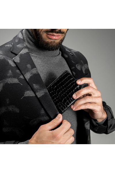 GT Collection , Men's Croc-Print Wallet - Black Genuine Leather Size: 11cm x 8.8cm x 0.9cm