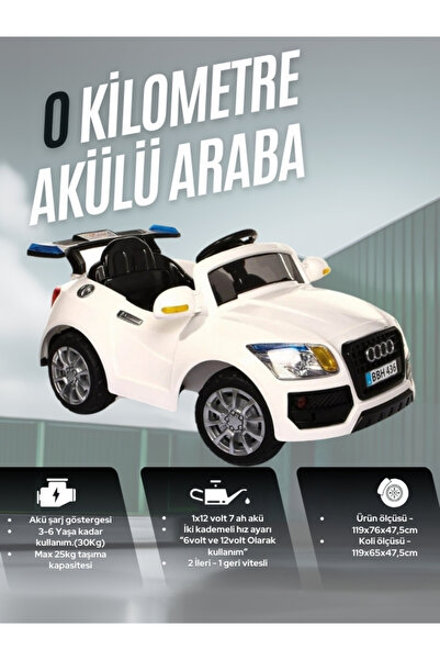 modabebekler Audi [ Istediğiniz Ismi Ve Plakayı Yazıyoruz ] 12 Volt Uzaktan Kumandalı Akülü Araba Beyaz