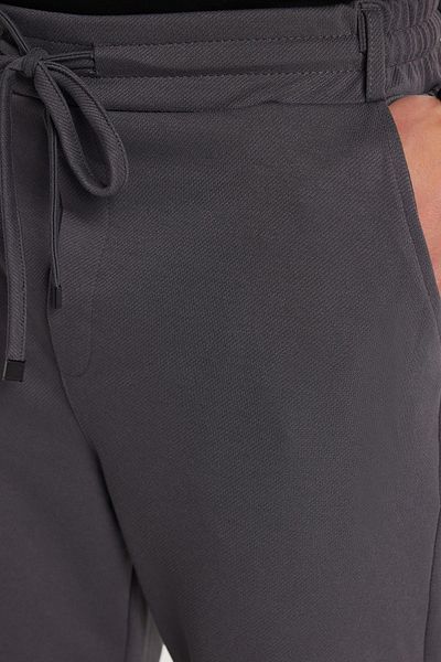 Tudors Men's Slim Fit Cotton Tie Waist Jogger Anthracite Trousers with Side Pockets