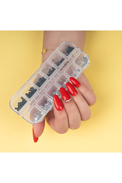 LUXORISE Strasuri pentru unghii, Disco alb-negru, 12 modele