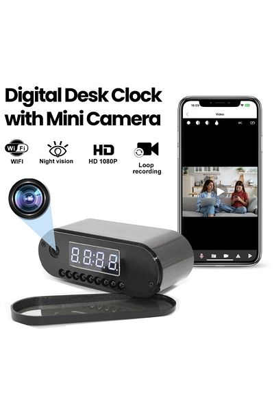 iUni Mini Desk Clock Camera Ip07, Wi-fi, Full Hd, 160°, Night Vision, Live View On Phone