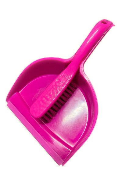 OEM Broom set with dustpan, plastic, 4.5 cm bristles, pink