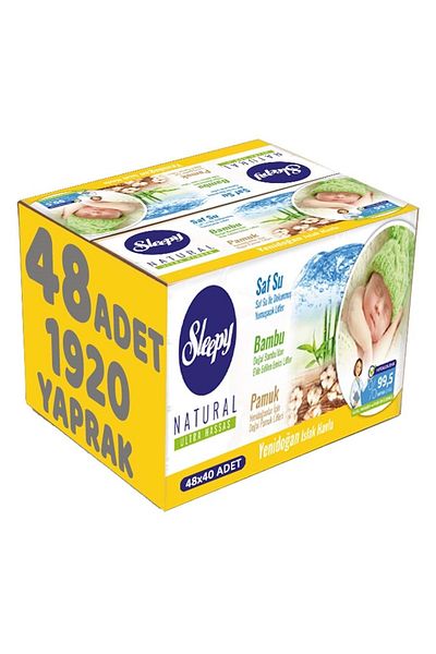 Sleepy Wet Towel Wipes Cotton Newborn Natural Bamboo 40 Sheets Set of 48 (1920 Sheets)