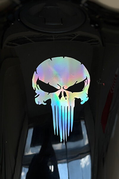 Banxtre Motor ve Kask için Hologramlı Punisher Sticker Etiket (12CMx6CM)