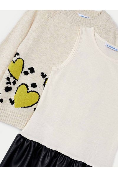 MAYORAL Girl's Sweater and Dress Set 4925 Beige, Black