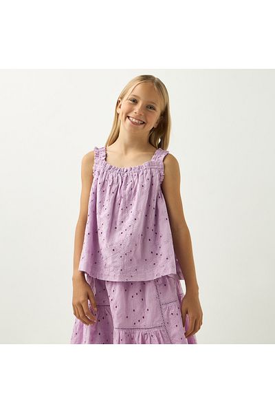 ELIGO Schiffli Ruffle Detail Sleeveless Top