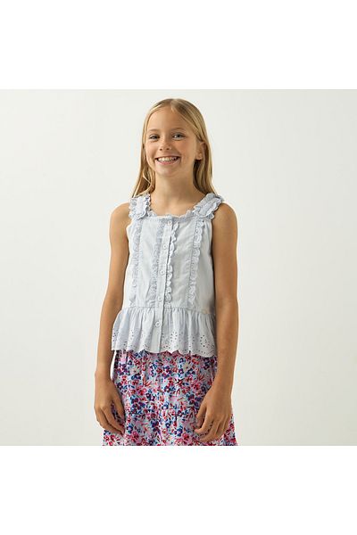 ELIGO Solid Ruffle Detail Sleeveless Top