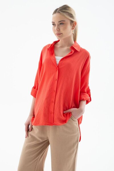 Nazen Giyim Long Back Coral Women's Shirt 0051-2Y5