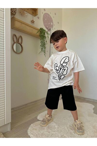 kr kids Boys Printed T-Shirt and Shorts Set - Black & White Summer Sports Combo