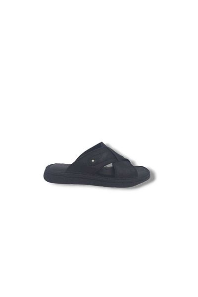 Zerhan 566 Men's Black Genuine Leather Comfort Pillow Sole Slippers