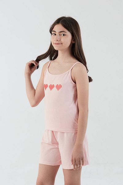 Fulla Moda Heart Printed Strappy Girls' Pajama Set