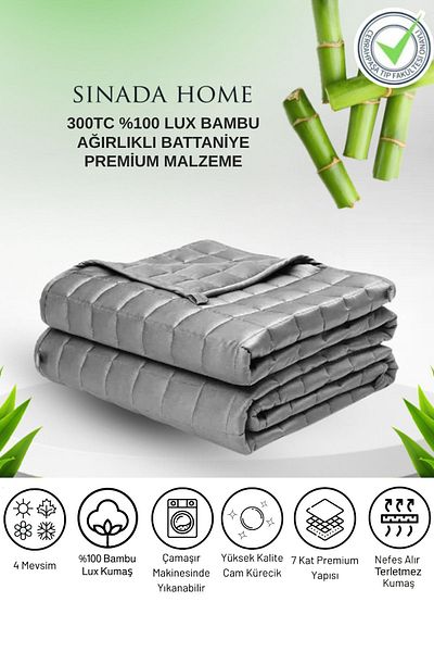 Sinada 100% Bamboo Fabric + 300 Tc 100% Organic Bamboo Filled Weighted Blanket 8 kg 200X220 Double