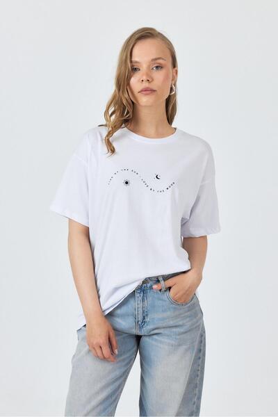 Rays تي شيرت قطني كبير الحجم مطبوع عليه نص أبيض 2150-32M