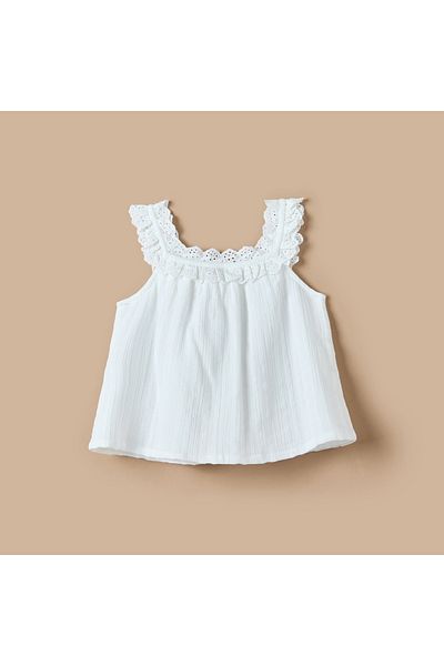 ELIGO Ruffle Detail Sleeveless Top With Button Closure