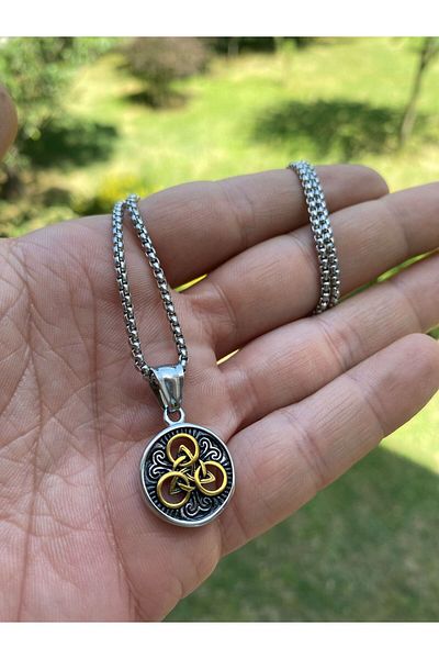 Viking Small Size Scandinavian Figures with Nordik Symbol 316L Steel Stainless & Tarnish Unisex Necklace