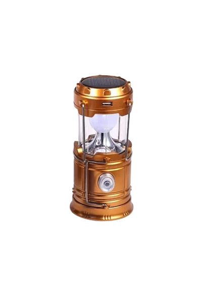 OEM Lampa solara reincarcabila 2in1 pentru camping, 6W/1W, ABS, cablu incarcare, auriu