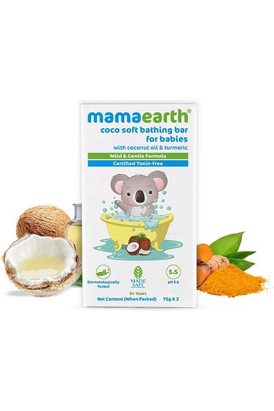Mamaearth coco soft bathing bar for babies with coconut oil & turmeric 75gm X 2