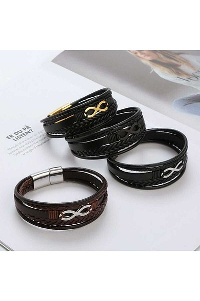Toro Nero Brățară bărbătească din piele naturală neagră Infinity