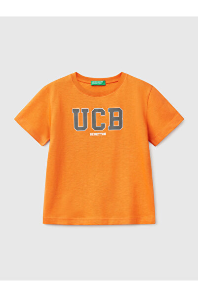 Benetton تي شيرت برتقالي مطبوع للأولاد من عمر 1 إلى 6 سنوات