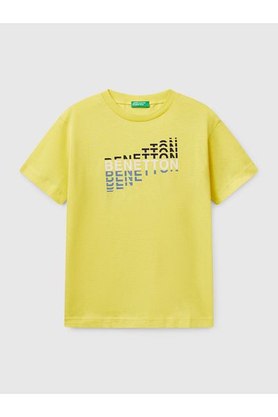 Benetton تيشيرت أصفر مطبوع - صبي (6-14 سنة)
