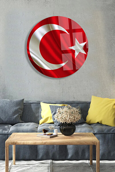 TAULART TÜRK BAYRAĞI CAM TABLOSU YUVARLAK ŞIK VE LÜKS KIRILMAZ MODERN CAM TABLO EV HEDİYESİ TABLO