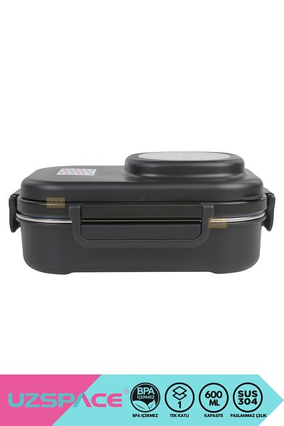 Uzspace Bento 1100ml Lunchbox New Collection Single Layer 3 Compartment Steel Lunch Box with Bowl