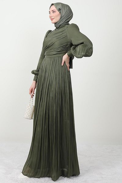 GİYZAMİLA Silk Hijab Dress Khaki