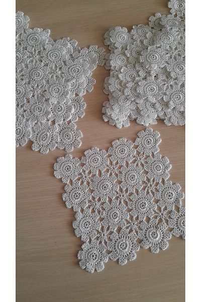 Papatyam Hand Knitted Crochet 11 Pcs (16X16) 3 Pcs (17X17) Lace/Handmade Dowry Lace/Floss