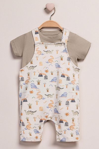 Mini Ropa Baby Salopet T-Shirt Set Patterned Summer Green Salopet Set