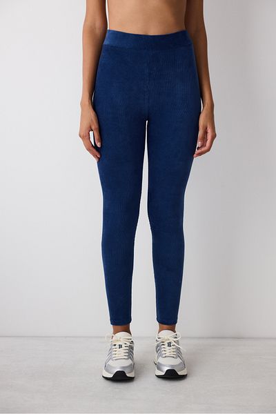 Penti Marineblaue Strumpfhose aus geripptem Samt mit hoher Taille